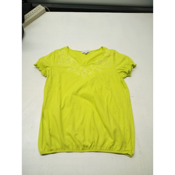 Carolyn Taylor Women's Ladies Short Sleeve Blouse Shirt Size Large Green Embelli - Picture 1 of 5